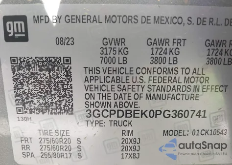 2023 Chevrolet Silverado 1500 4Wd Short Bed Custom from USA, damaged, VIN 3GCPDBEK0PG360741